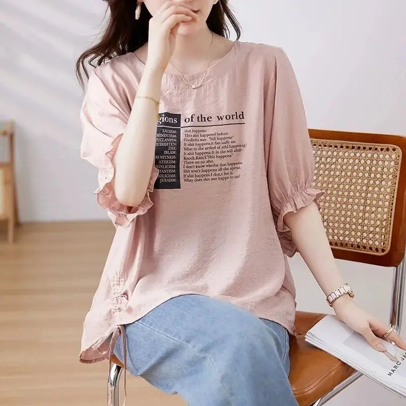 Losse ronde T-shirt plus size zomer nieuw bedrukt casual top voor grote maten vrouwen comfortabel losvallend model