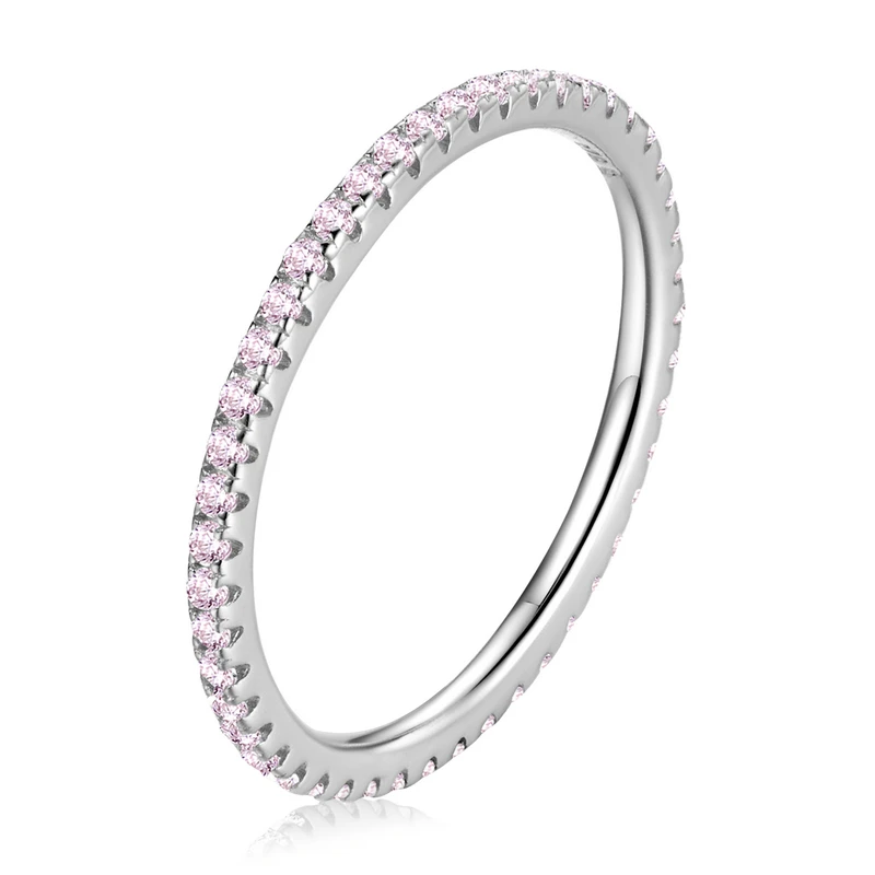 Bamoer Echter modischer Regenbogen-Ring für Frauen, schöner Zirkon, 925er Sterlingsilber, Farbring, feiner Hochzeitsschmuck, GAR168