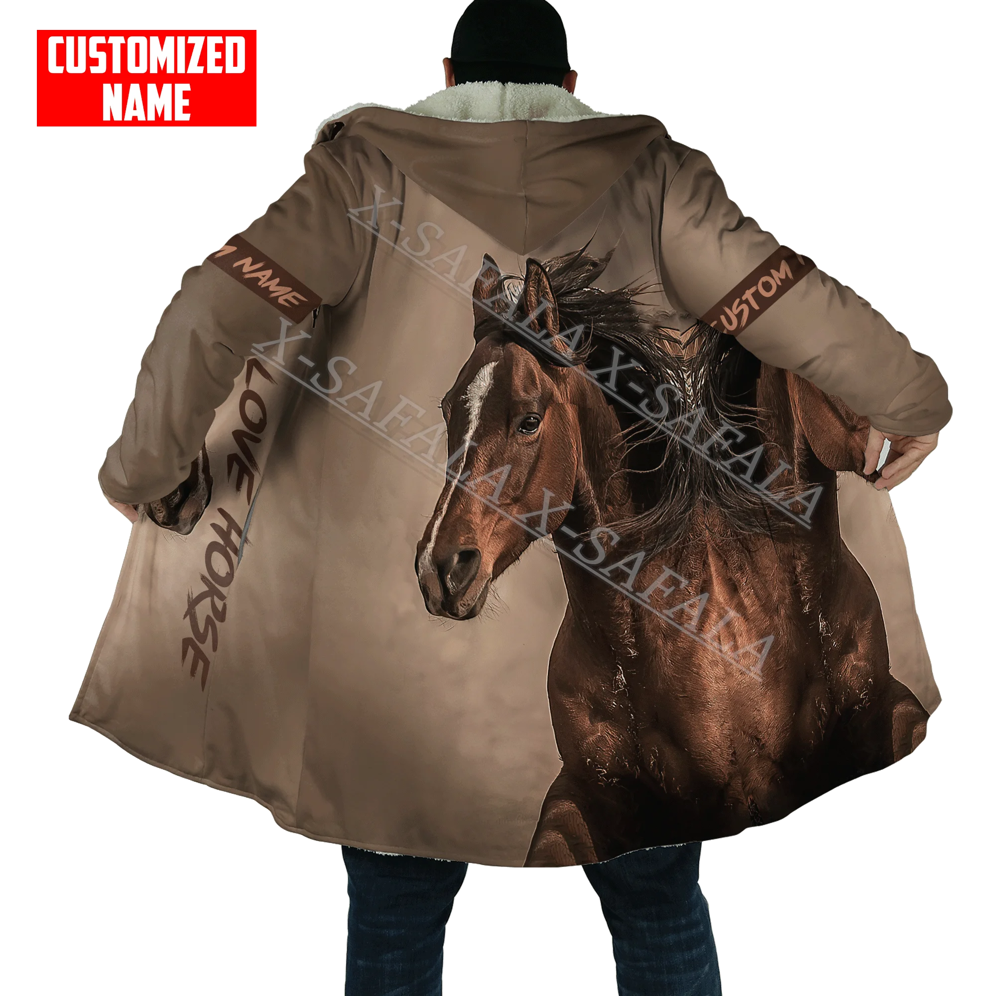 Horse Animal Wrangler Equestrian Riding Customized Thick Warm Hooded Cloak Men Overcoat Coat Windproof Fleece Cape Robe Blanket