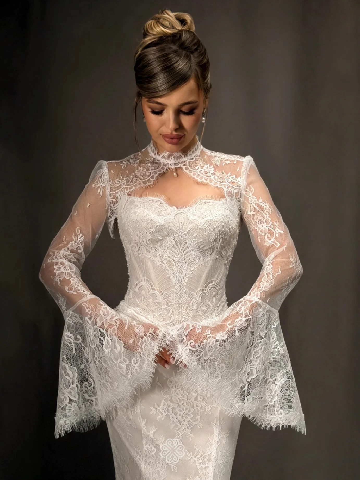 customized-women-wedding-bolero-puffy-long-sleeve-high-neck-illusion-bridal-wraps-jacket-custom-made