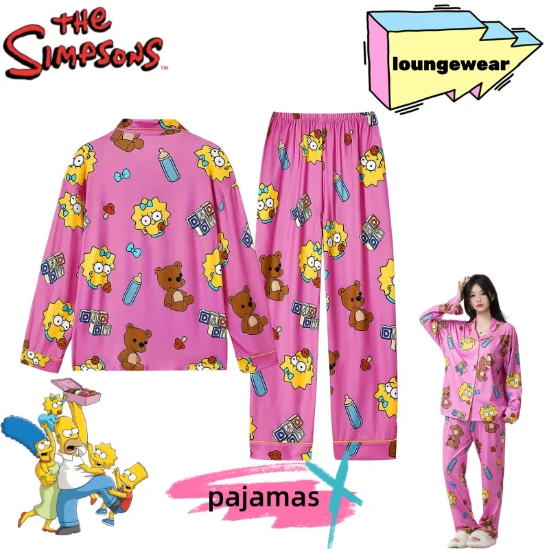 

Новые пижамы с длинными рукавами с изображением персонажей мультфильма «Симпсоны», милые, креативные, в стиле кавай, для девочек, из чистого хлопка, удобный комплект домашней одежды.