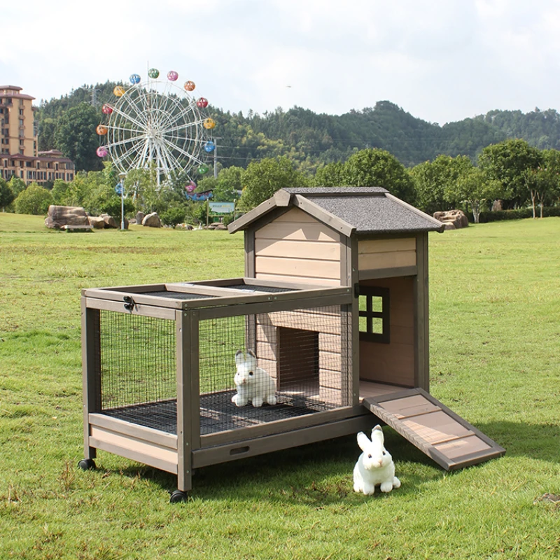 Outdoor Large Rabbit Cage Anti Spray Urine Luxury Flexing Nest Solid Wood Space Newborn