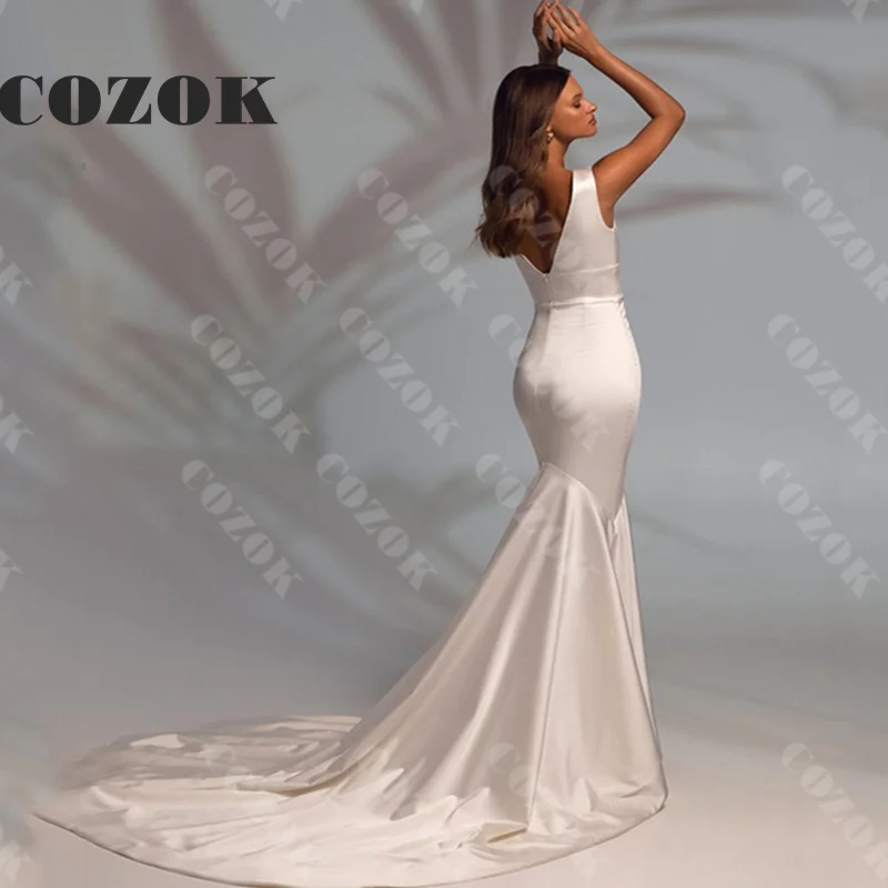 Satin Modern Sexy Mermaid V Neck Wedding Dresses 2023 New Floor-Length Bridal Gowns Vestidos De Novia Custom ZX05