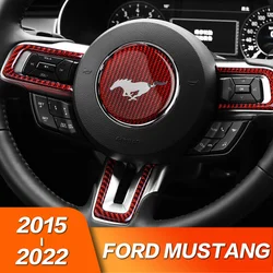 4pcs Carbon Fiber Car Steering Wheel Stickers Interior Trim Accessories For Ford Mustang 2015 2016 2017 2018 2019 2020 2021 2022