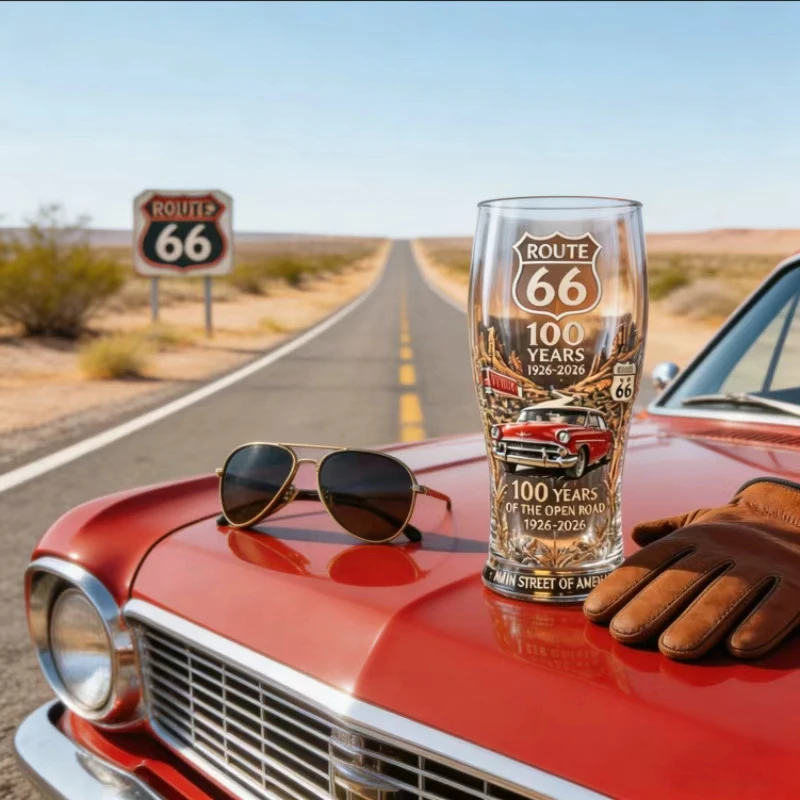 American Road Trip Centennial Glasbecher im Vintage-Routenstil Bierkrug 1926-2026 Sammlerstück Heimbar-Dekoration