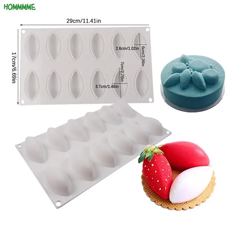 12 Fondant Mold Cavity Silicone Cake Form Quenelle Shaped Mould Mousse Cake Chocolate Decorating Tools Baking Pan Tray Wholesale