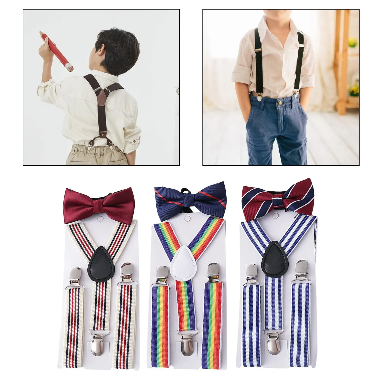 Set di papillon per bretelle per bambini, bretelle regolabili a forma di Y per jeans da ballo