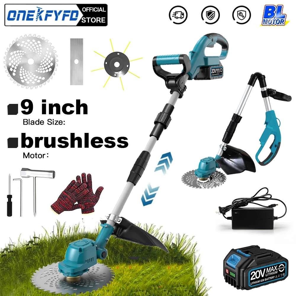 Brushless Electric Lawn Mower 9 Inch Cordless Grass Trimmer Foldable Adjustable Garden Cutter for Makita 18V Battery