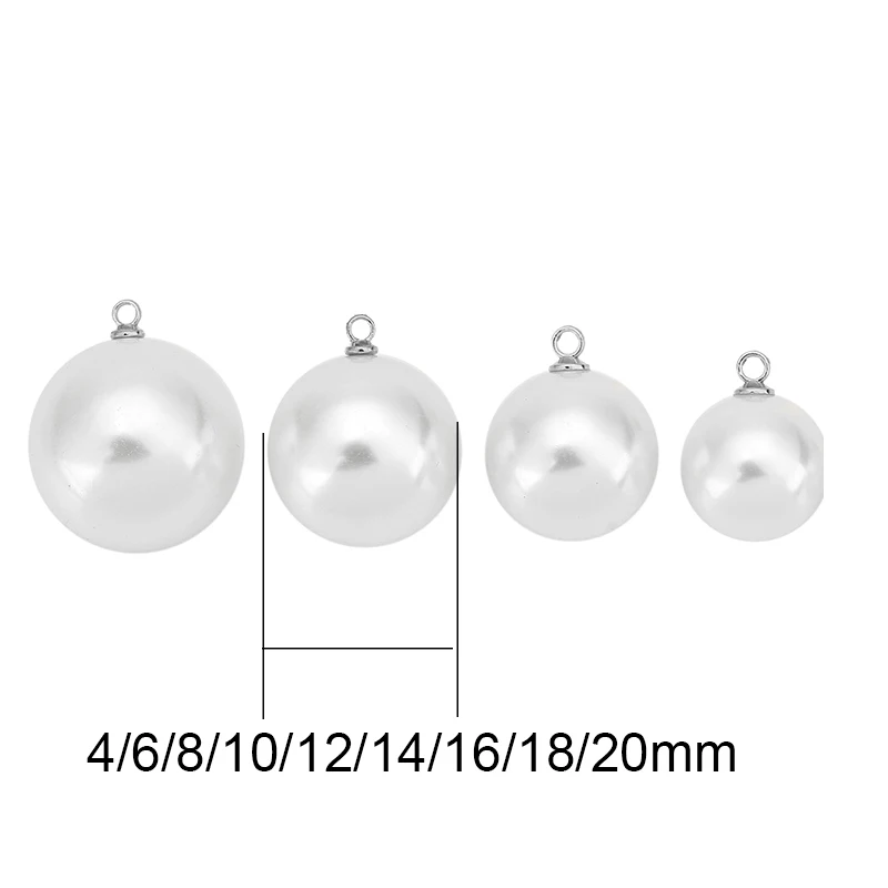 20pcs Imitation Pearl Beads Earring Charms Beads 6 8 10 12 16 18 20 mm Necklace Pendants for Bracelet Findings Jewelry Making
