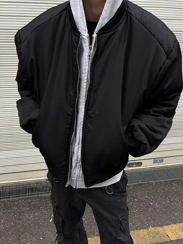 

Men's Winter Thiened Cotton Jaet Flight Sle Loose Warm Double-Sided Wearable Cleanfit Coat Youth Faion Ox Cloth