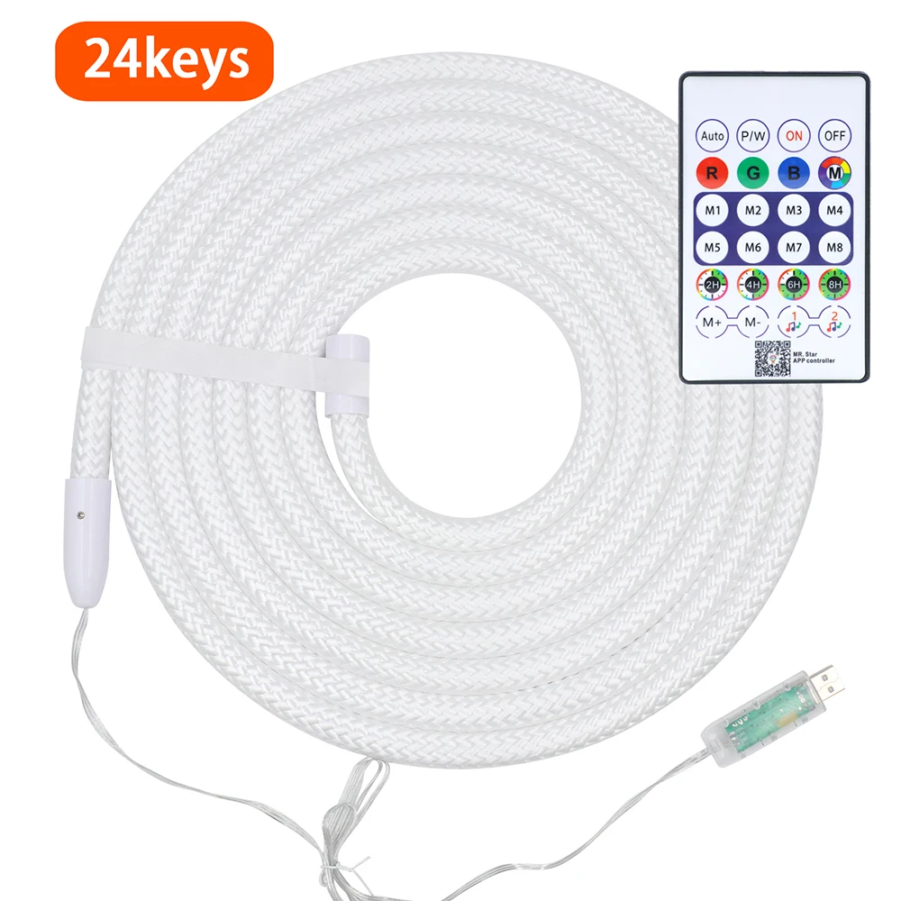 360 Round 5V USB Bluetooth Led Strip WS2812B Rainbow RGB LED Neon Nylon Rope Light Flexible 24Key Remote Control Kit Waterproof