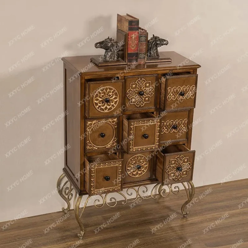 X-S retro chest, living room solid wood storage cabinet, bedroom storage cabinet, relief painted entrance HG