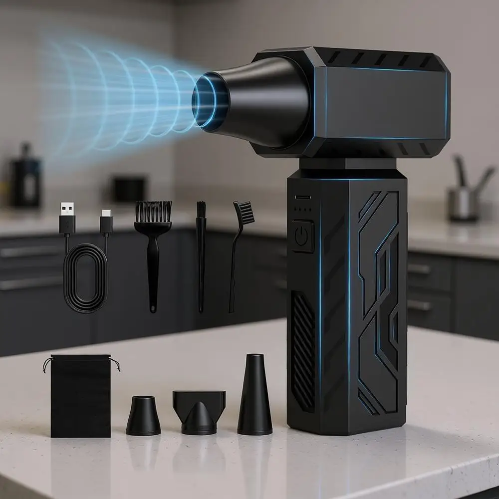 

390000RPM Powerful Electric Air Duster, 100-Gear Adjustable Cord Air Blower with Brush and Motor, Upgraded Mini Blower for Compu