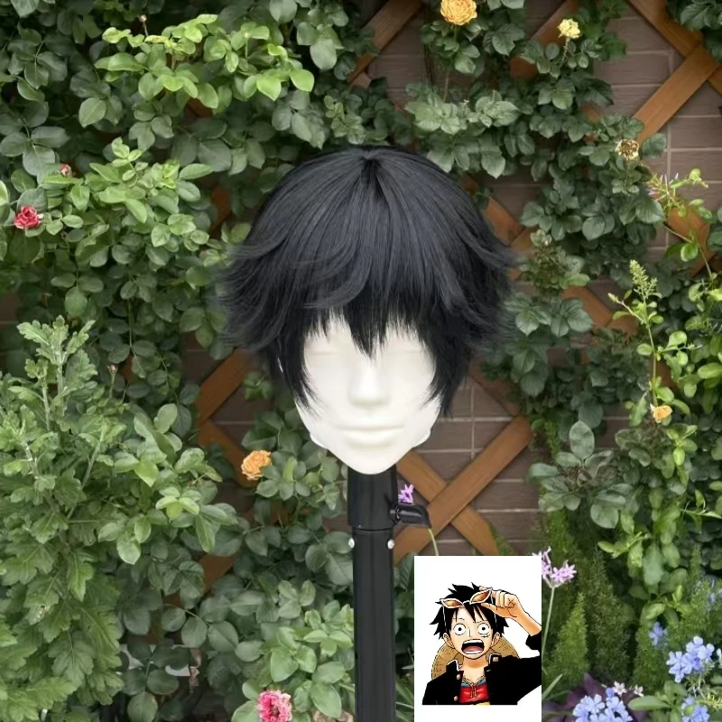 

Парик для косплея аниме-персонажа Луффи, короткий черный парик, высококачественный термостойкий парик для вечеринок и Хэллоуина с сетчатой подкладкой в виде розы