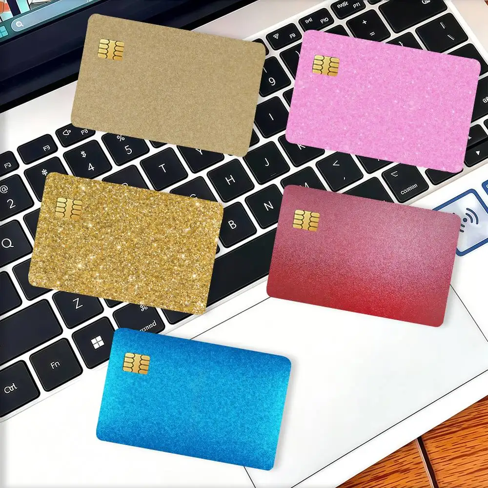 Shining Gold Powder Credit Skin Cover Card Stickers 4PCS Film Bus Pass Front Decoration Bank Debit Waterproof