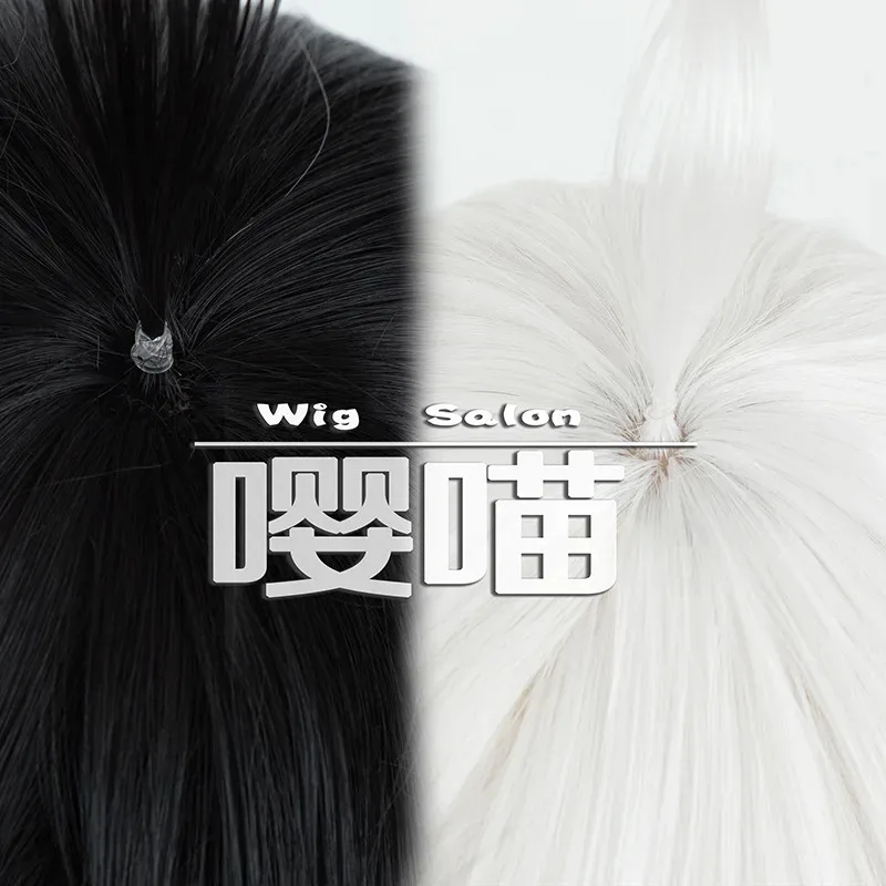 CyLuo Xiaohei Hei أنيمي أسطورة LUOXIAOHEI تأثيري أسود أبيض شعر مستعار الدعامة الشعر القصير القط كوس هدايا حفلات الهالوين كرنفال