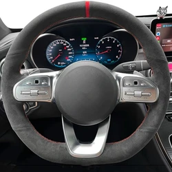 Anti-Slip  Black Suede Braid Car Steering Wheel Cover For Mercedes-Benz S-Class W222 GLC A-Class W177 C-Class W205 E-Class W213