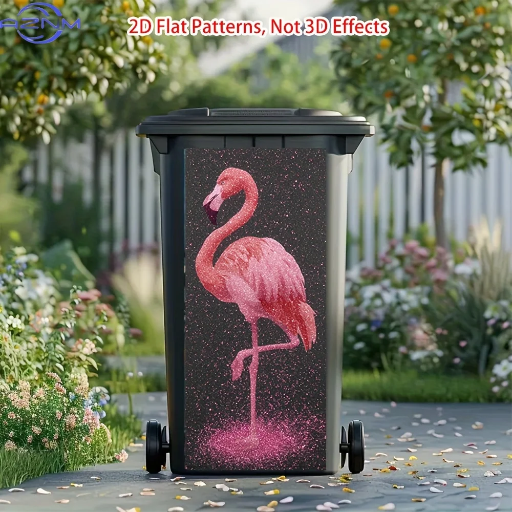 Sparkling Pink Flamingo Vibrant Trash Can Sticker - Self-Adhesive, Glossy Finish, Easy Peel & Stick Design for Fridge, Wall, a
