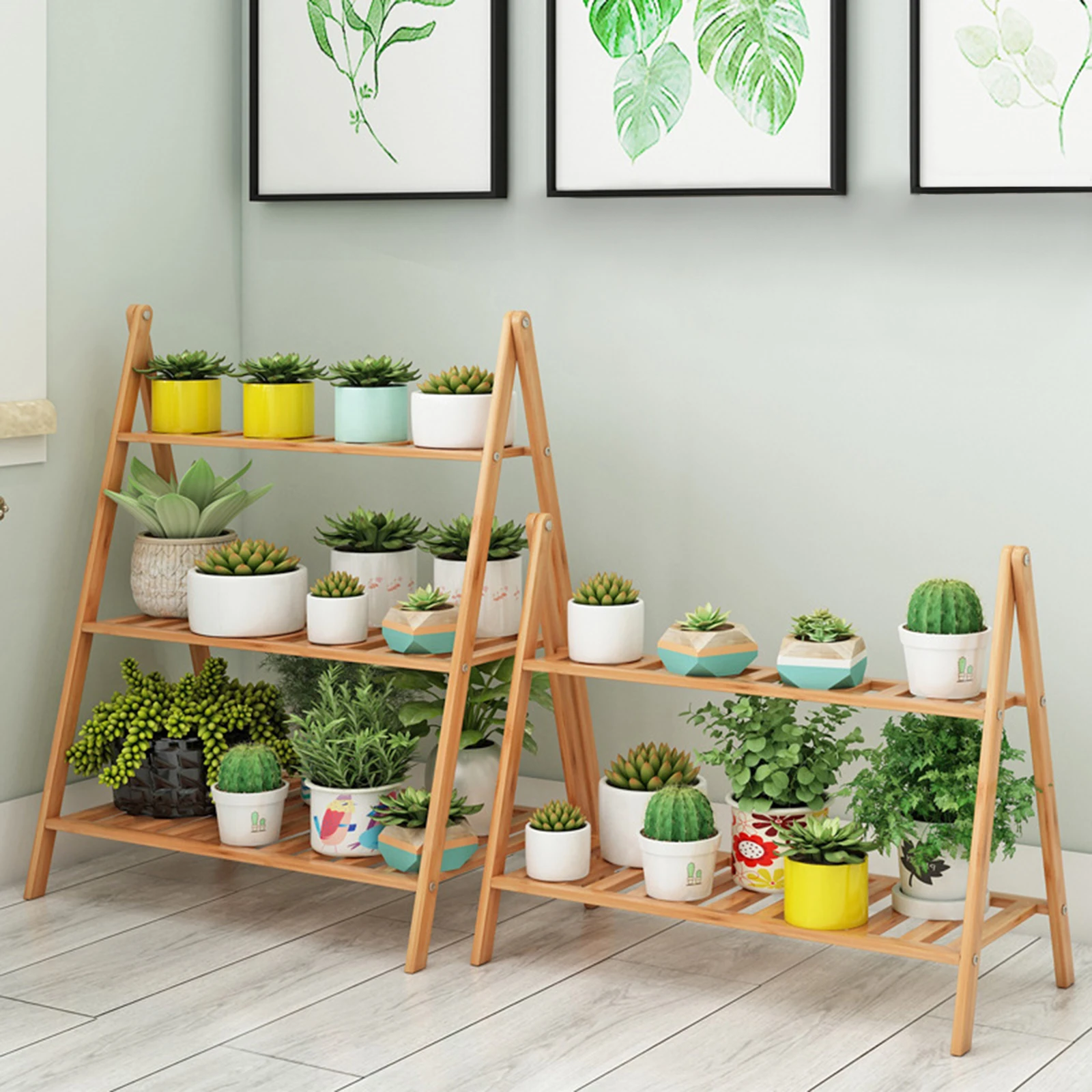 Flower Shelf Hollow Bamboo Plant Stand Multi-layer Decoration Household Trapezoidal Design Floor-standing Flowerpot Holder