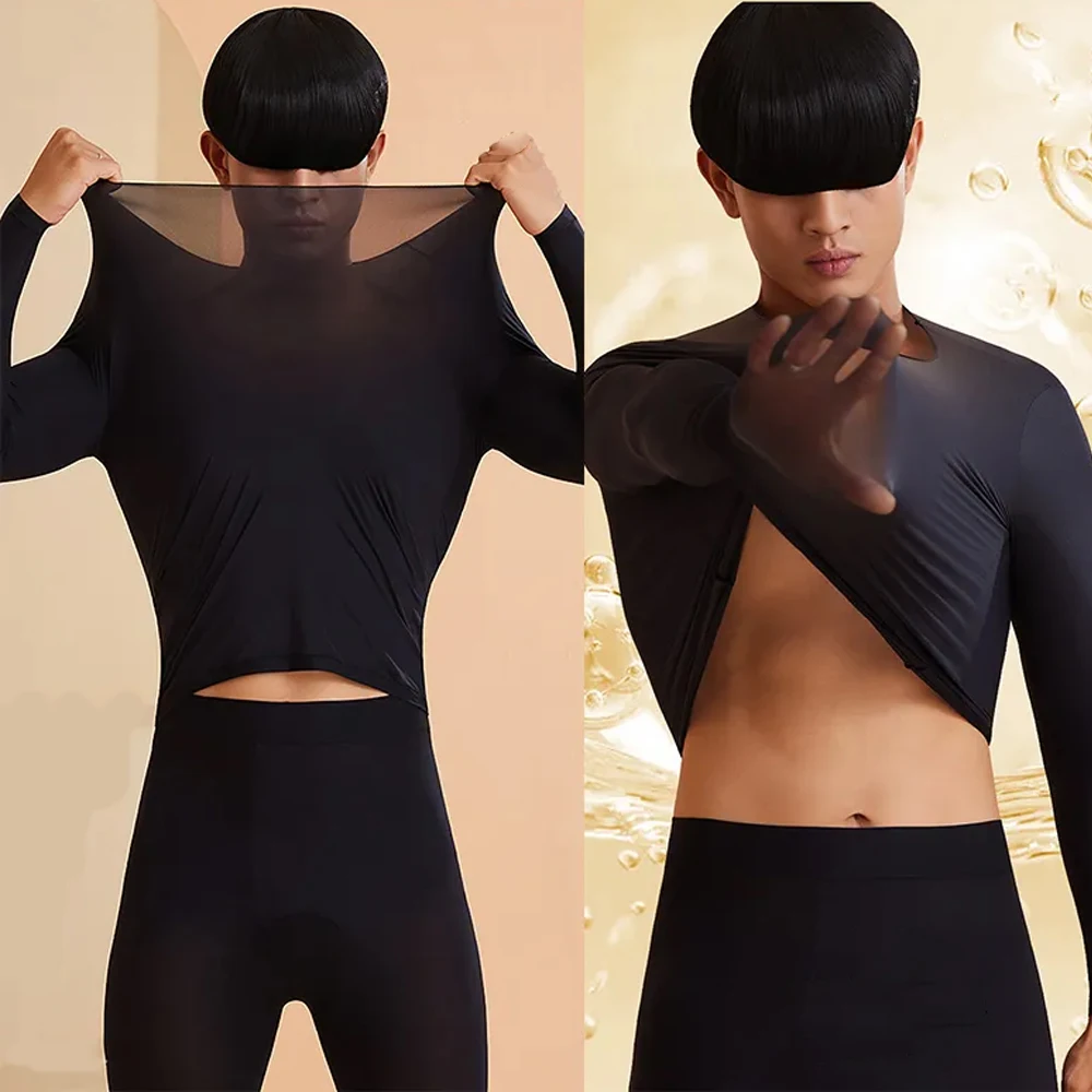 

Men Autumn Winter Invisible Heating Thermal Underwear Ultra-thin, High Elasticity Comfortable Skin Care Clothing Undershirt suit