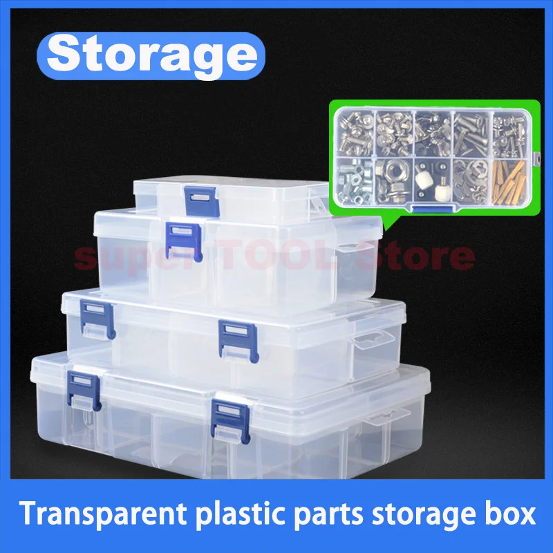 Multifunctional Plastic Storage Box Screw Hardware Electronic Component Tool Organizer Lego Parts Case with Dividers Transparent
