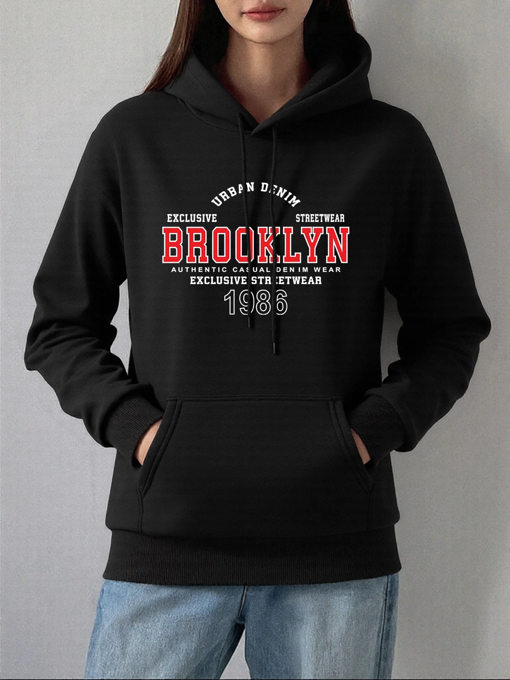 Brooklyn Letter Prints Hoodies Women Comfortable Loose Sweatshirts Winter Fleece Warm Pullovers Basics Pocket Womans Clothes