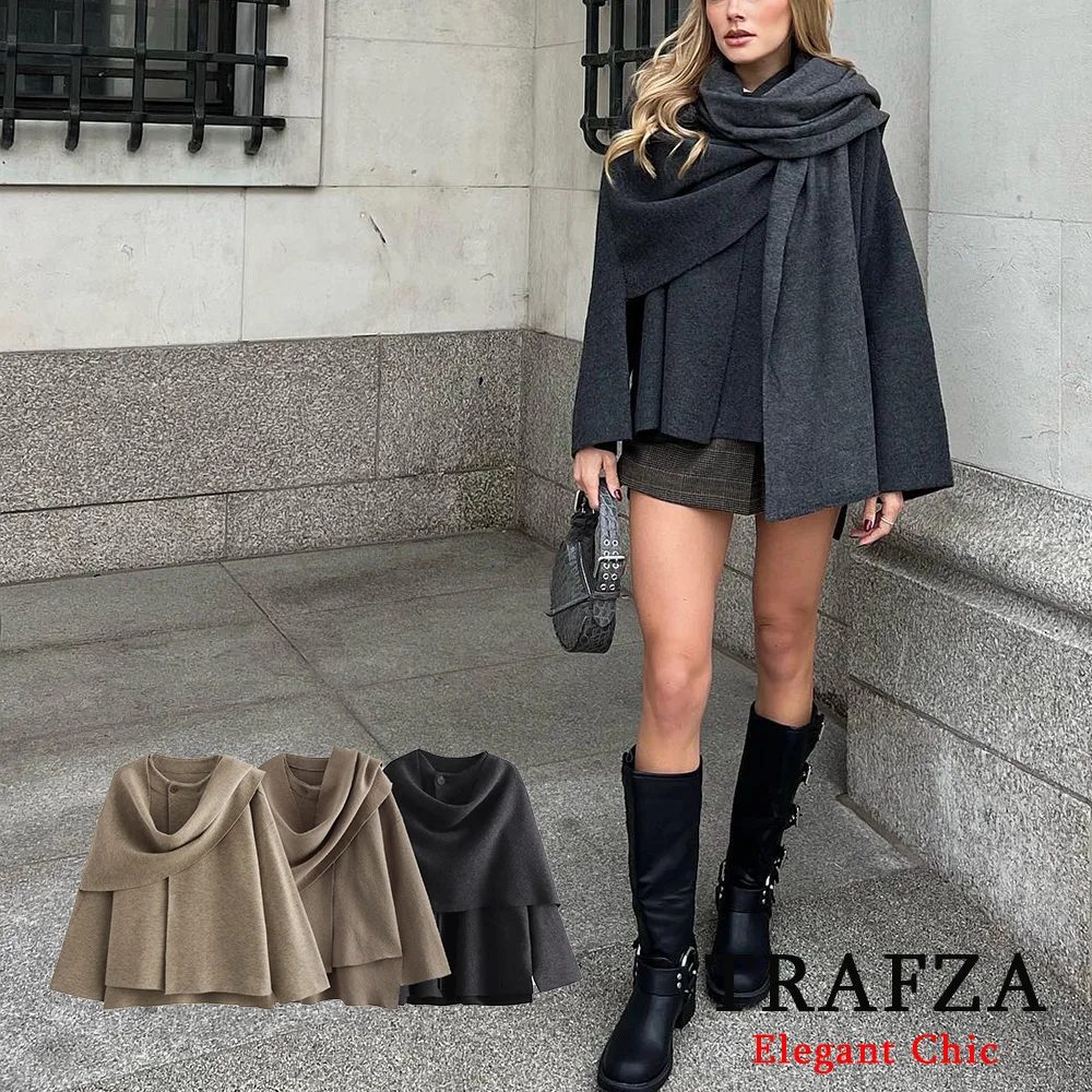 

TRAFZA Women Fashion Knitted Pullover O-Neck Irregularity Loose Sweater New 2024 Autumn Winter Casual Stylish Pullover