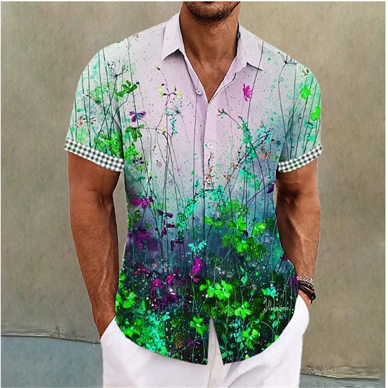 Latest Men\'s Shirts Hawaiian Shirt Floral Pattern Cuff Purple Outdoor Street Short Sleeve Fashion Streetwear Designer Casual