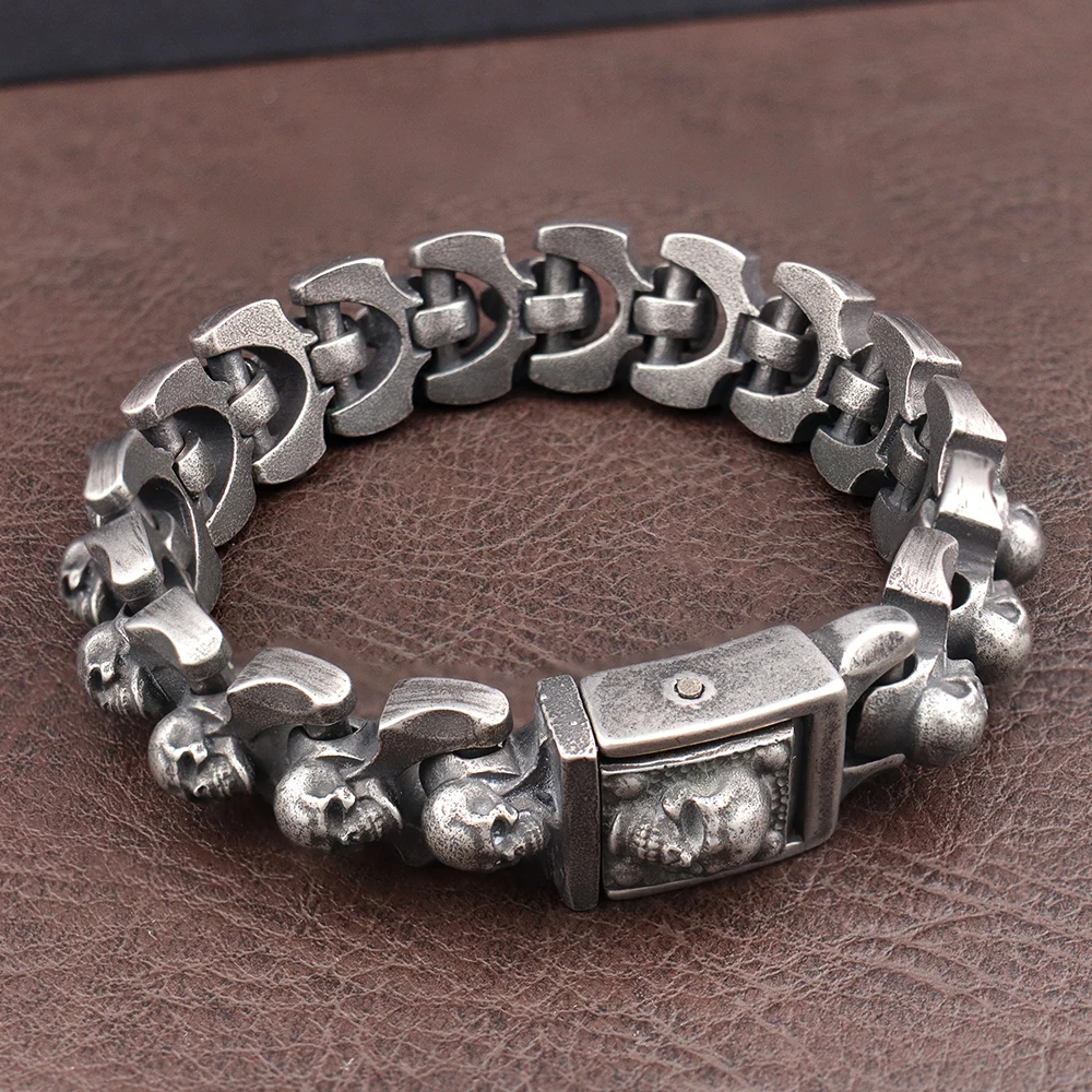 Vintage Men's Domineering Skull Bracelet Trendy Stainless Steel Charm Bracelet Punk Hip Hop Motorcycle Bangle Jewelry Wholesale