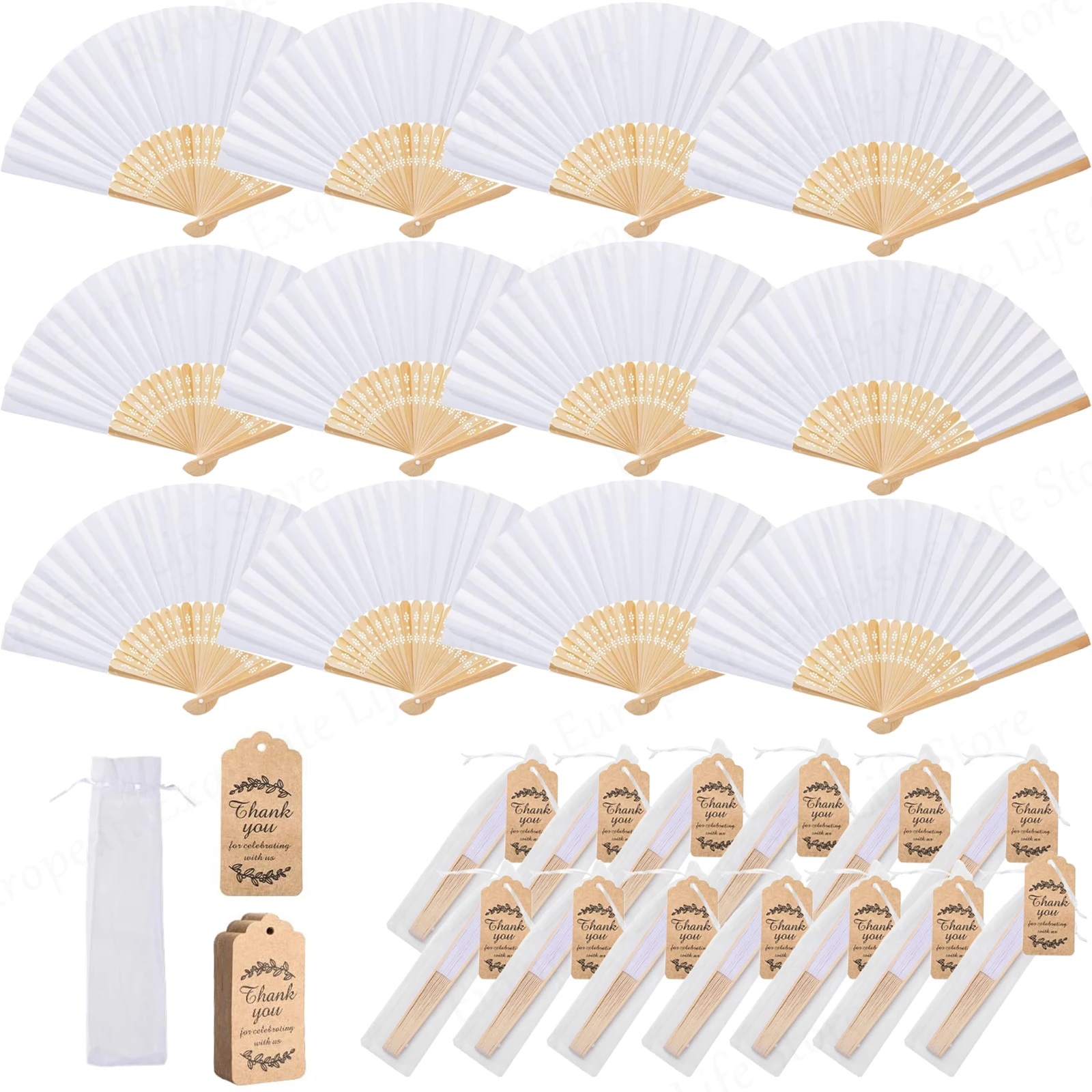 12-200 Stuks Witte Hand Fans Huwelijksgeschenken voor Gasten Bamboe Opvouwbare Papieren Fan Elegante Bruiloft Gunsten Bruiloft Dansen rekwisieten