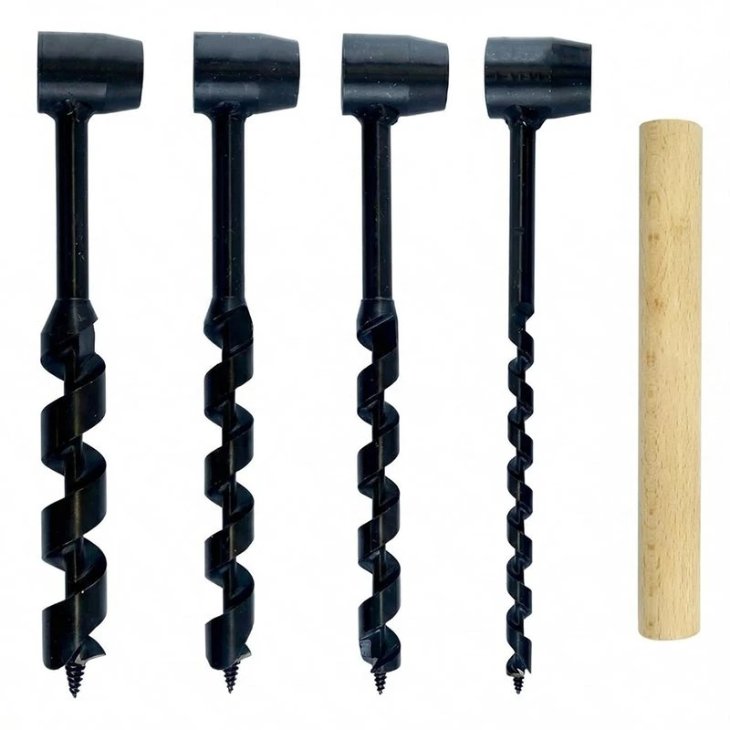 Handy Tool Wood Auger Drill Kit 4Pcs Heavy Duty Steel For Bushcraft, Camping& Outdoor Survival