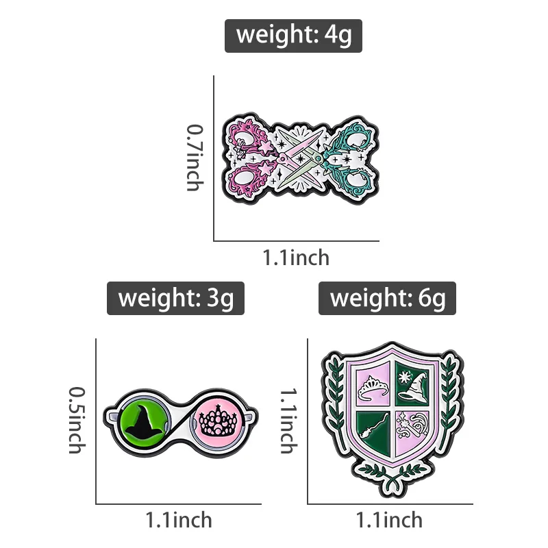 الساحرة الخيال فيلم بروش المينا دبابيس قبعة الساحرة تاج عصا سحرية درع دبابيس الملابس شارة التلبيب مجوهرات هدايا للأصدقاء
