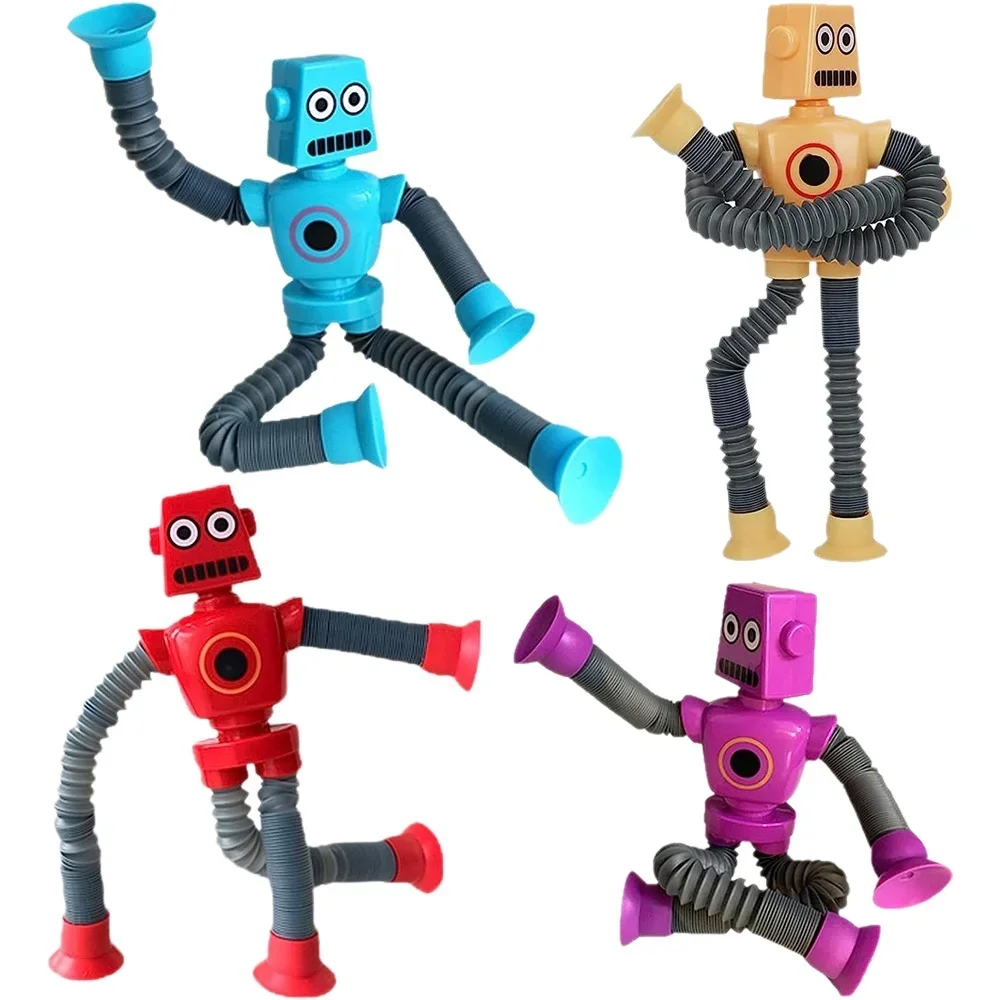 

4 Pcs Glowing Sucker Robots Suction Cup Retractable Funny Toys Stress Reduction Puzzle Animals Tricky Toys Family Jokes Kids