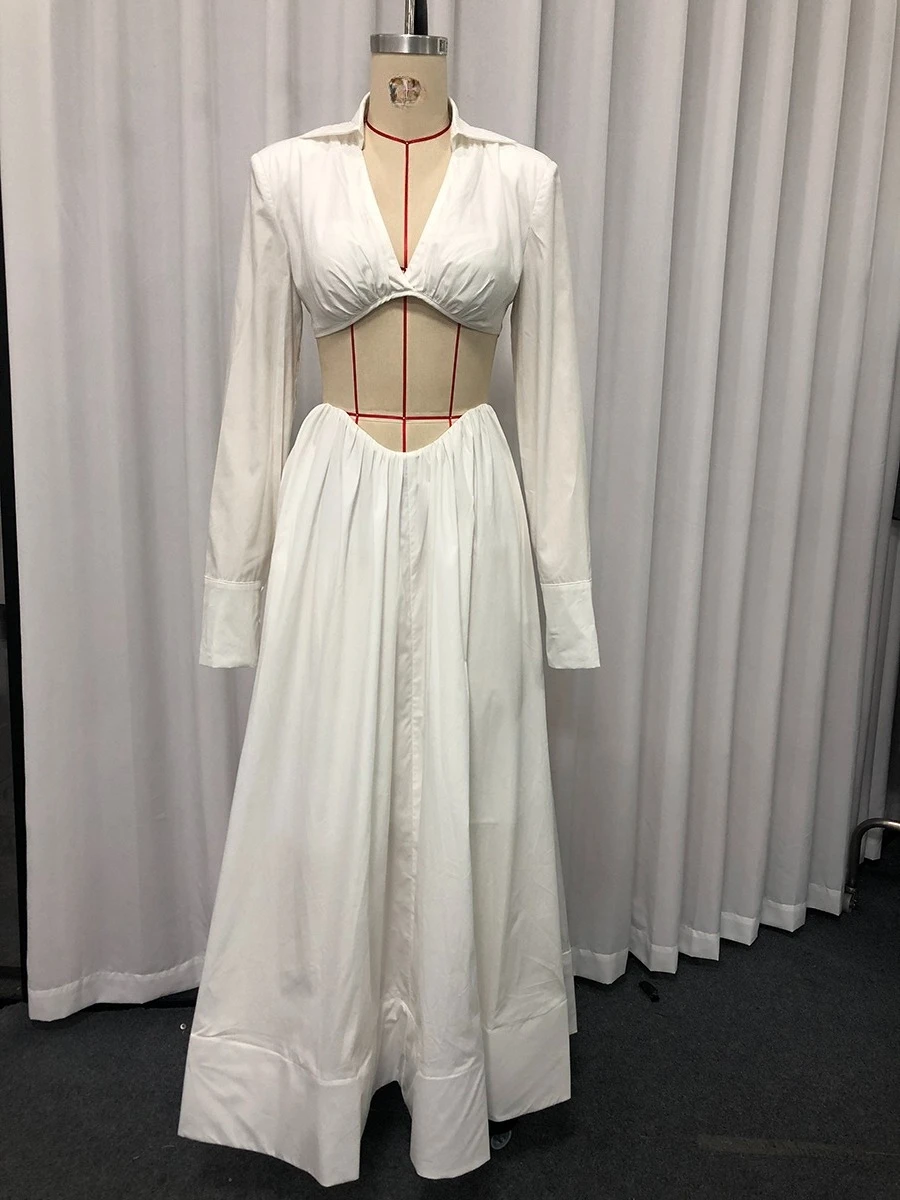 VGH-Conjunto de dos piezas adelgazante para mujer, minivestido Sexy de manga larga con cuello de pico, falda de cintura alta, conjunto de temperamento, moda femenina, nuevo