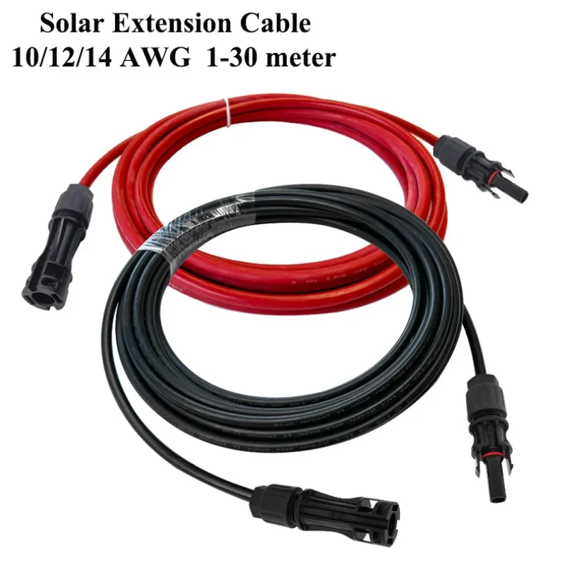 

1 Pair Solar Panel Extension Cable Copper Wire Black and Red with solar Connector Solar PV Cable 6/4/2.5 mm2 10/12/14 AWG