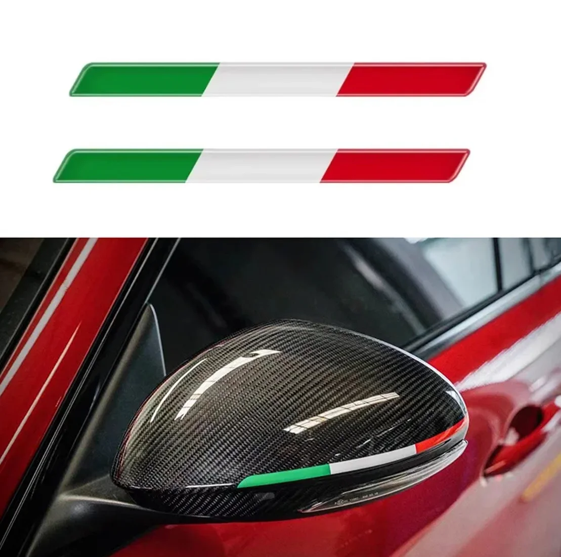 2pcs Universal 3D Italy Flag Epoxy Decals For Car Motorcycle Side Mirrors Waterproof Self-Adhesive Stickers Long Decor Set