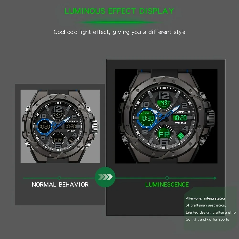 Мужские часы, спортивные тактические часы, армейские цифровые часы с двойным временем, уличные часы для выживания, светящийся секундомер, прочный электронный будильник