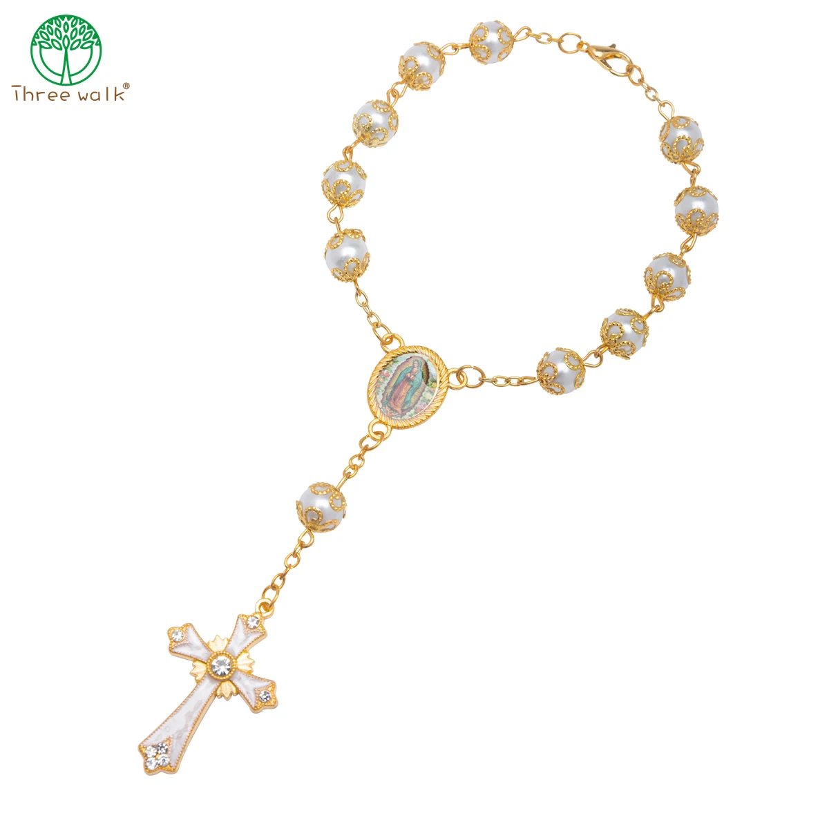 CR027 10pcs Top Quality Catholic Rosary Bracelet Glass Pearl Beads Decade Rosary Pendent Jesus For Women Gift