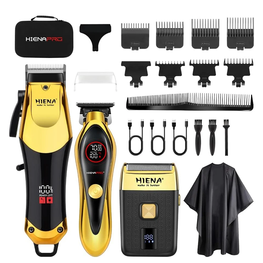 

Hair clipper 3piece set of gold professional hair clipper usb charging fast cutting machine cordless hair trimmer for men's gift