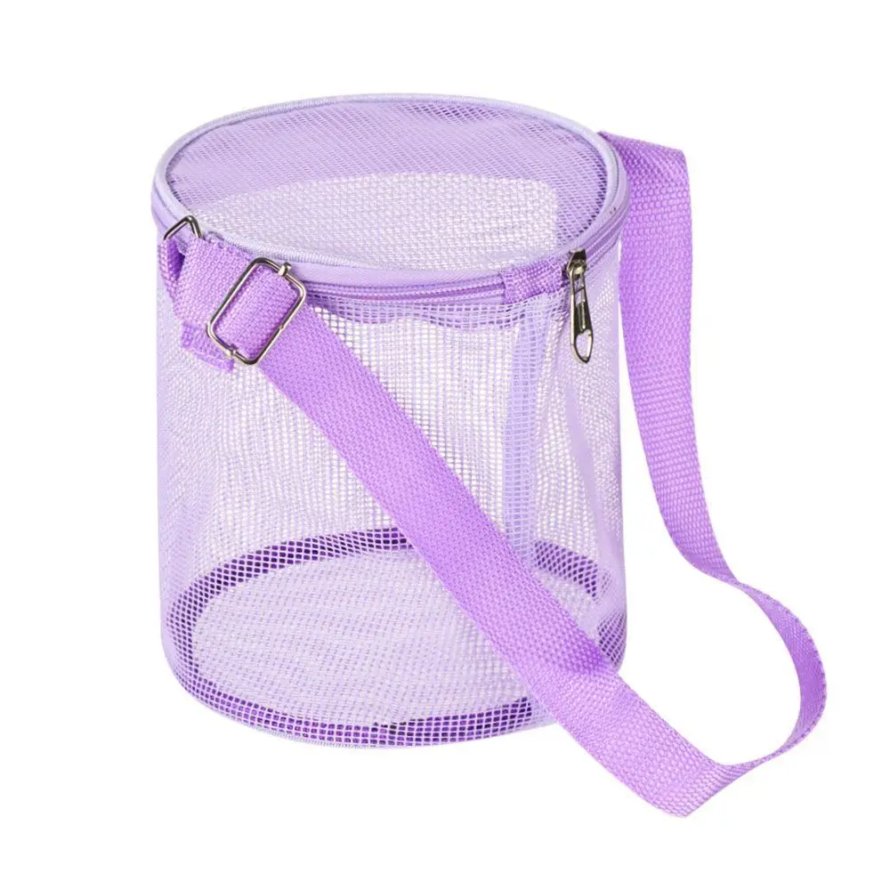 Outdoor Zipper For Kids Round Bucket Storage Pouch Child Shell Collecting Bag Mesh Beach Bag Toy Organizer Net