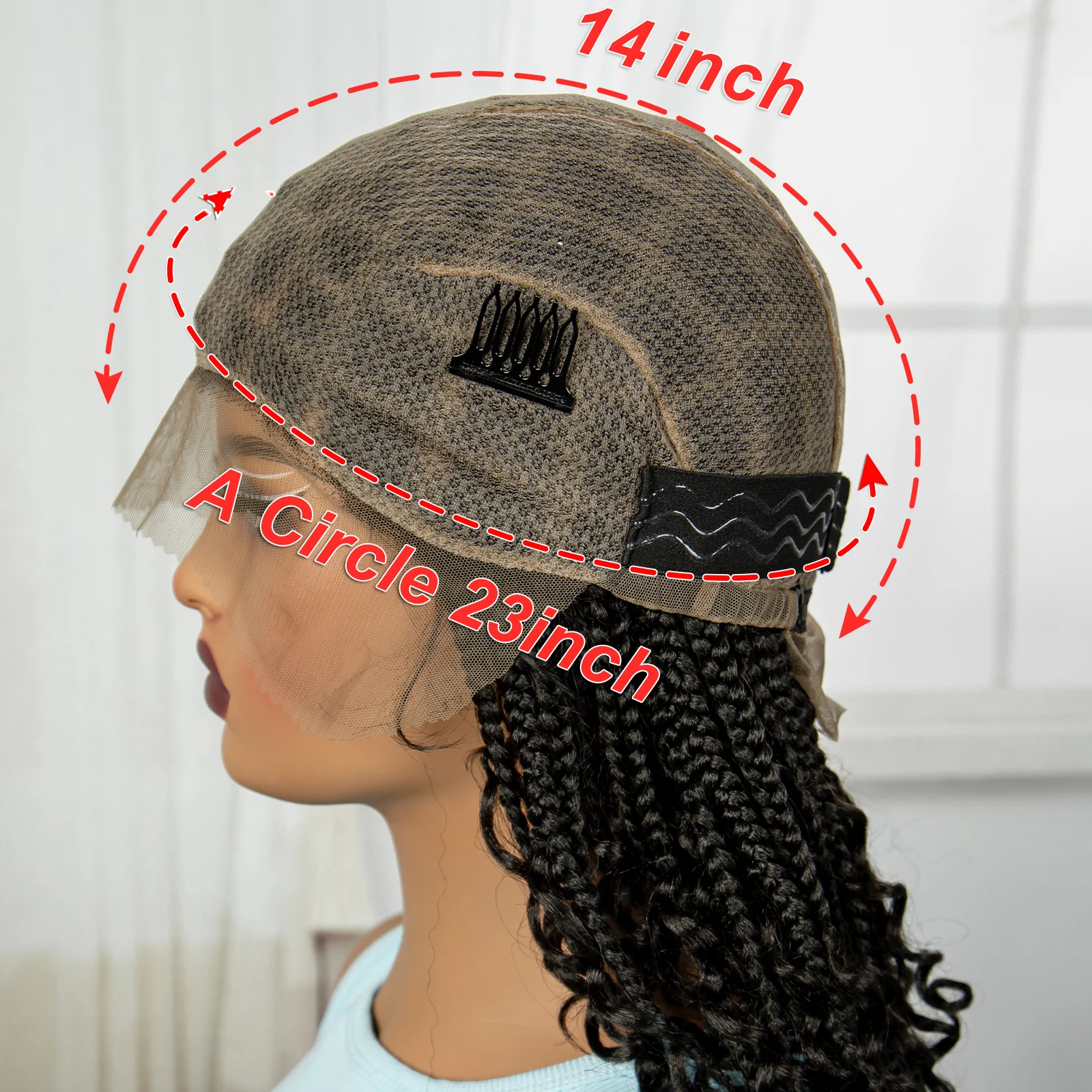 Pelucas de encaje trenzado sintético de onda profunda de 16 pulgadas pelucas de trenzas de caja sin nudos de encaje completo rizado Natural para mujeres negras con pelo de bebé