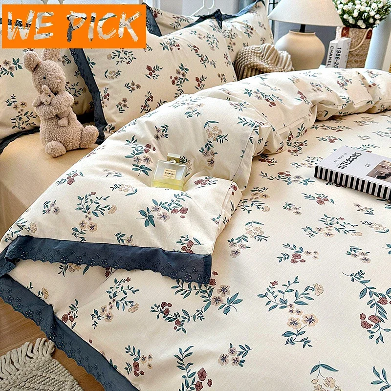 3/4PCS Pure Cotton French Quilt Sheet Fresh Pastoral Vintage Romantic Fragmented Flower Bed Sheet 1.2/1.5/1.8/2m Quilt Cover