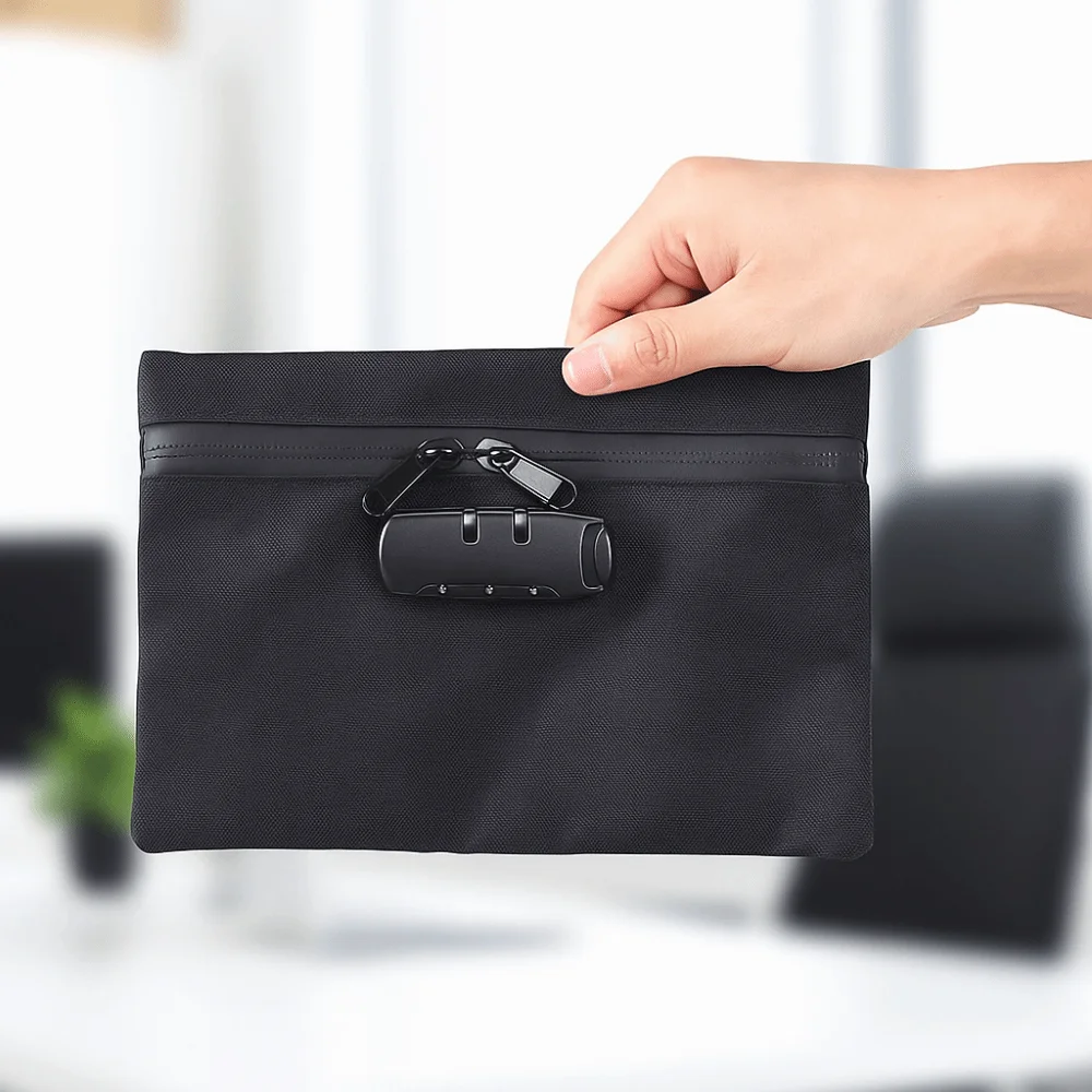 

Combination Lock Money Bag with Lock Canvas Zip Closure Portable Locking Pouch Waterproof Portable Security Document Bag Home