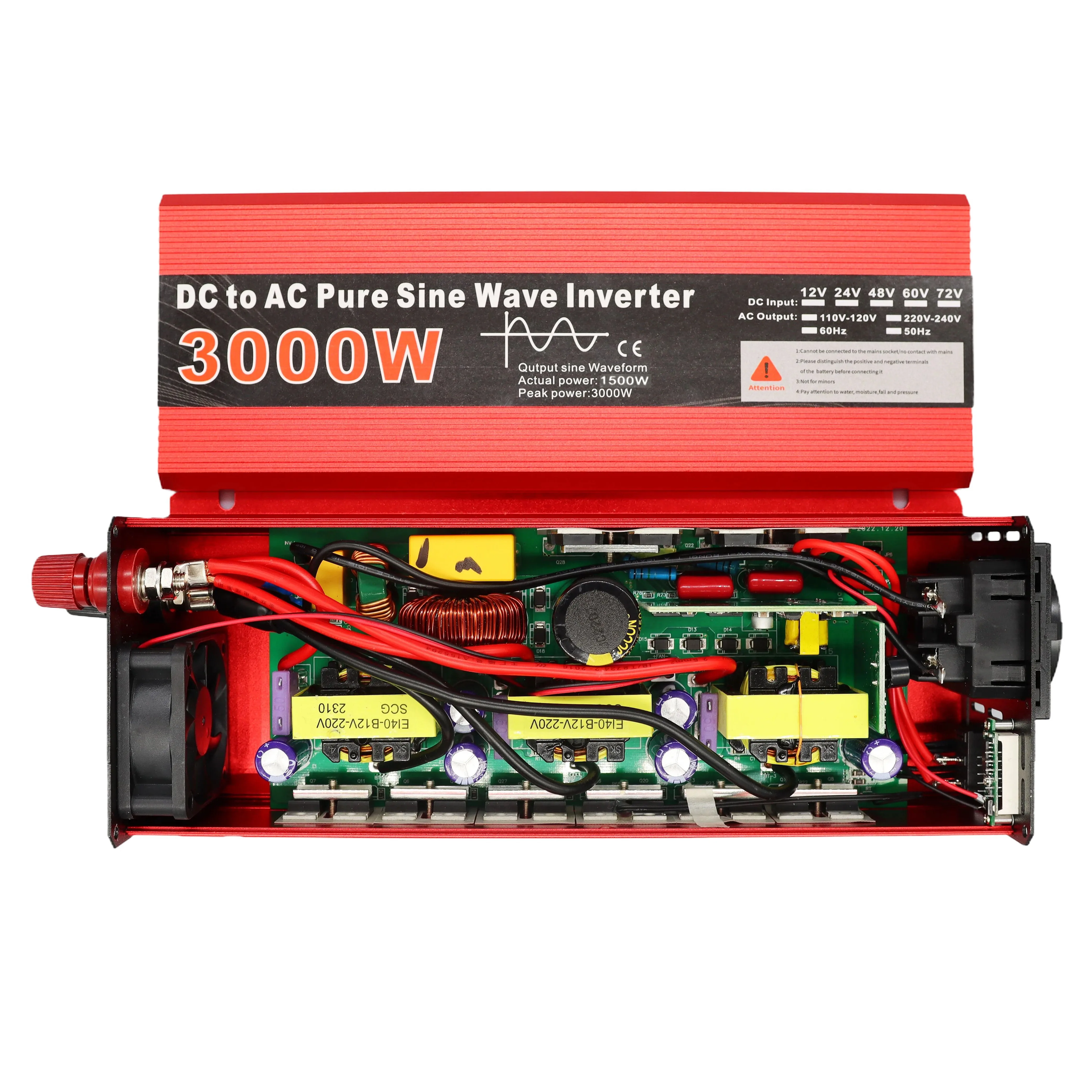 1000W 1600W 2200W 3000W Pure Sine Wave Inverter DC 12V 24V to AC 110V 220V Voltage Transformer Power Converter Car Inverter