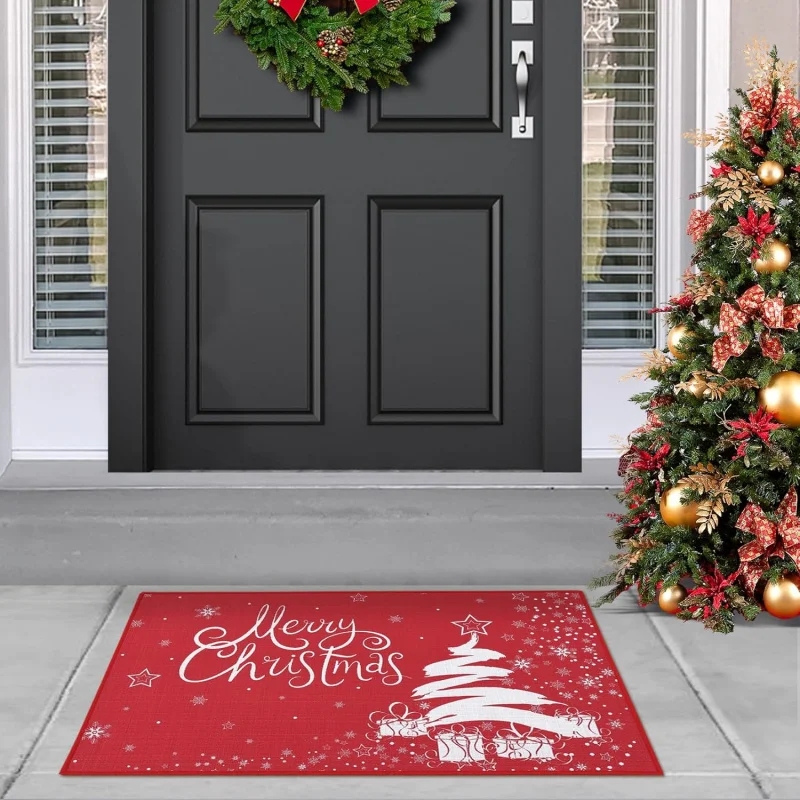 Christmas doormat decoration snowflake pattern home welcome mat outdoor indoor entrance floor mat red 61X90cm