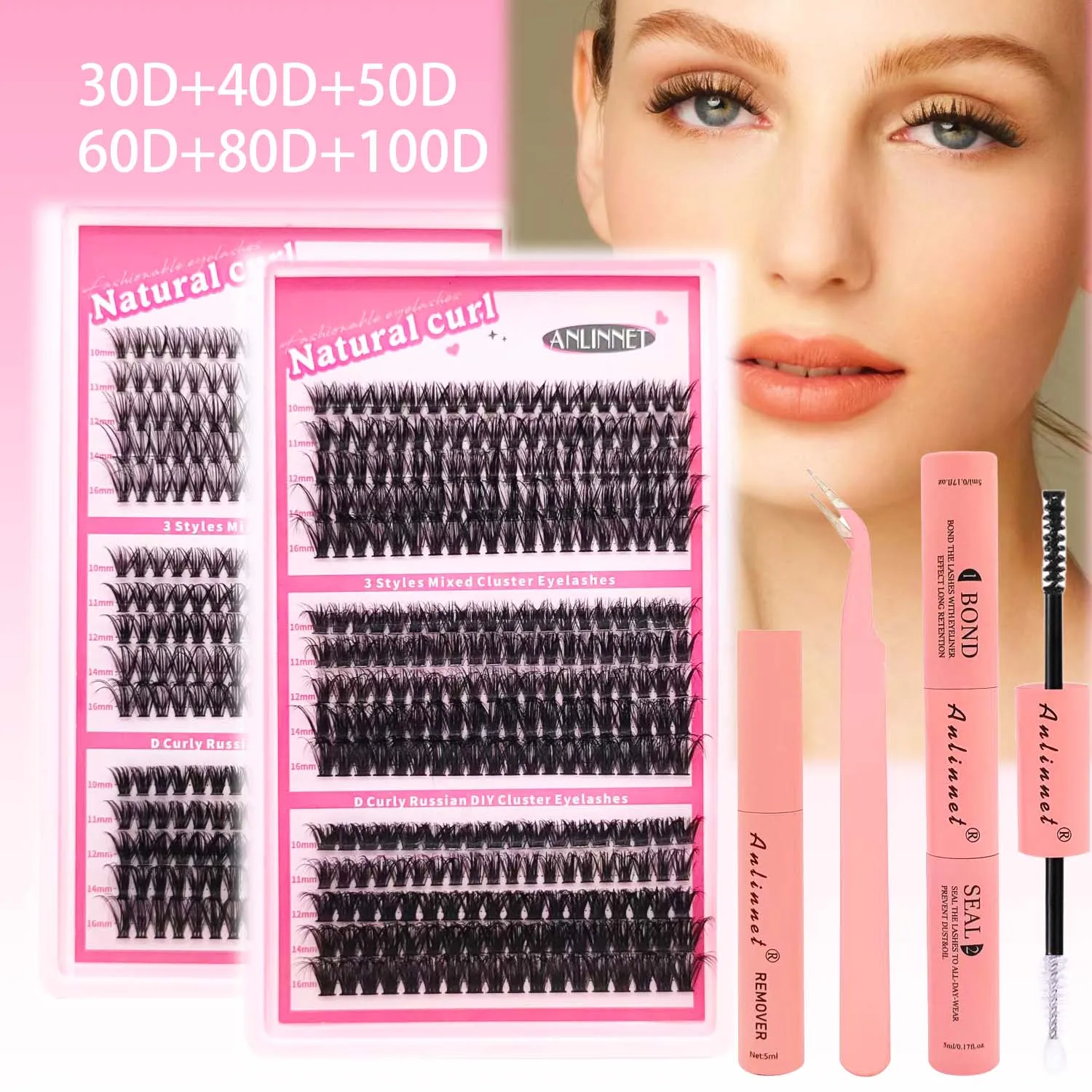 

15Rows DIY Fluffy Lash Clusters Natural slender length lashes Hand Woven Russian curly false eyelashesCluster Extension tools