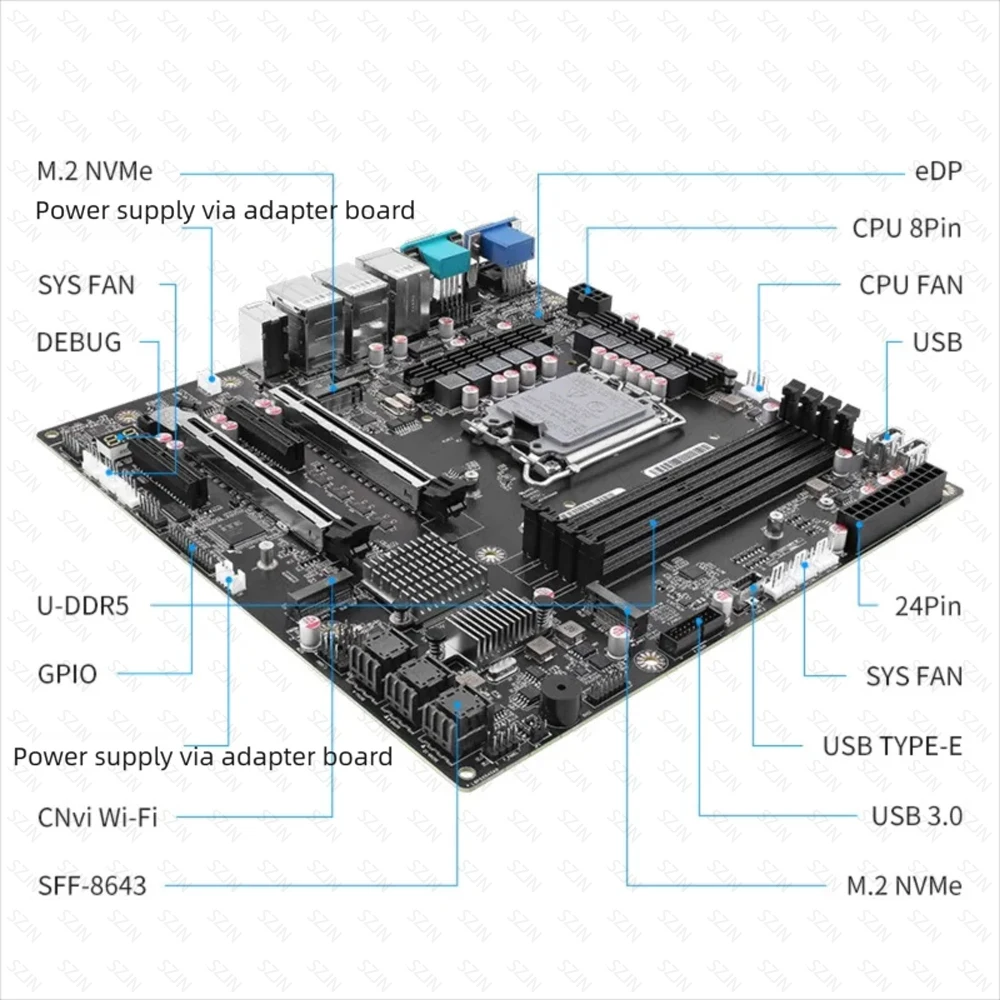 اللوحة الأم Q670 NAS DIY الكل في واحد للكمبيوتر المنزلي يدعم الخادم 12-14th Core DDR5 Max 128GB VPro 3 * SFF-8643 2 * M.2-NVME