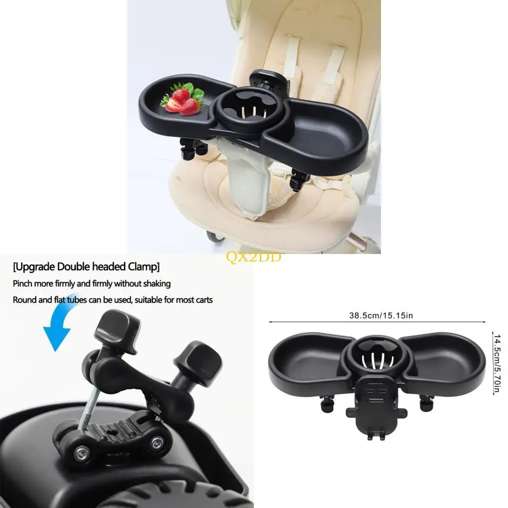 QX2D Baby Strollers Storage Tray Kids Pushchair Self-feeding Tray with Cup Holder Phone Stand Pram Dining Plate
