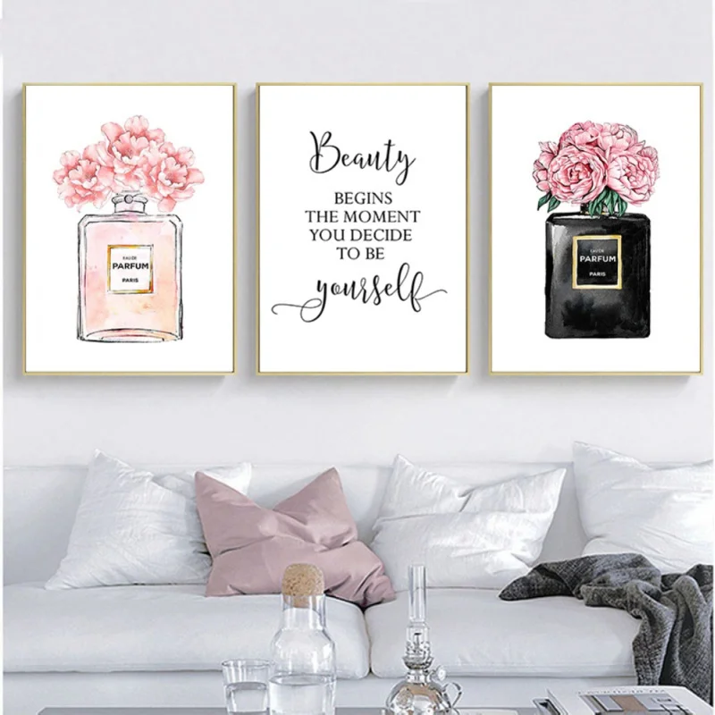 عطر البوب الكلاسيكي جدار الفن زجاجة ماء الزهور HD النفط على ملصقات قماش وطباعة ديكور المنزل غرفة المعيشة هدايا غرفة النوم #3