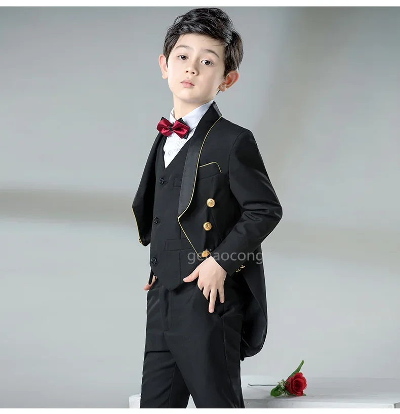 England Style Tuxedo Black/White Suits Boys Clothes Set Kids Formal Wedding Party Blazer with Pants Vest 3Pcs Costume